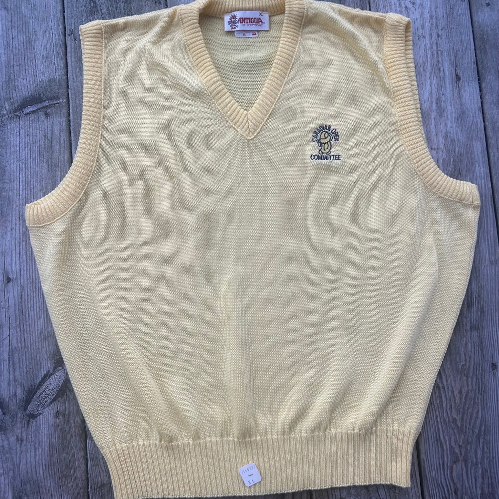 Vintage Antigua Canadian Open Preppy Golf Vest Men’s XL Yellow